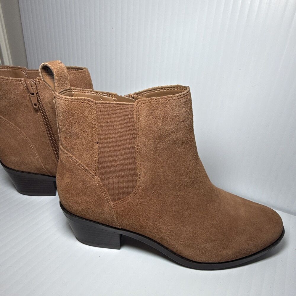 Vionic Roseland Brown Suede Ankle Bootie Round Toe Zip Elastic Gore Women's 7 M - Picture 3 of 10